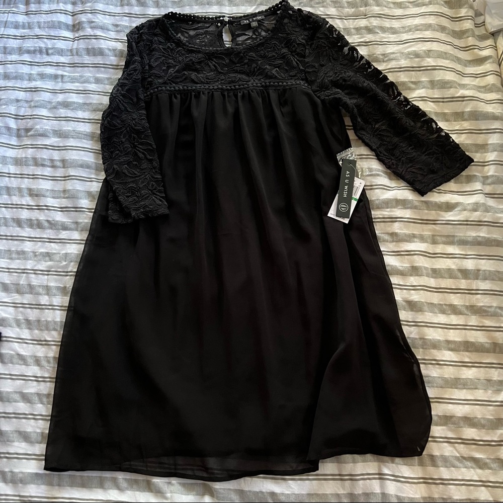 Black Lace Sleeve Dress | 3/4 Sleeves